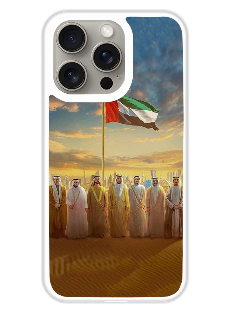 Theodor Protective Case Cover For APPLE IPHONE 15 Pro Max Uae Flag Uae Rulers (White Bumper) - Image 1