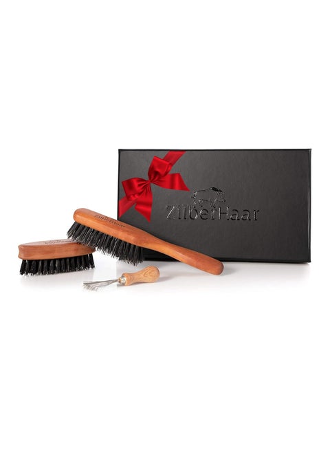 Zilberhaar Beard Brush Grooming Kit (Soft Version) 2nd Cut Boar Bristles - Ideal for Stubbles and Short To Medium Beards - Distributes Balm and Oil for Growth/Styling - Comes with Brush Cleaning Tool