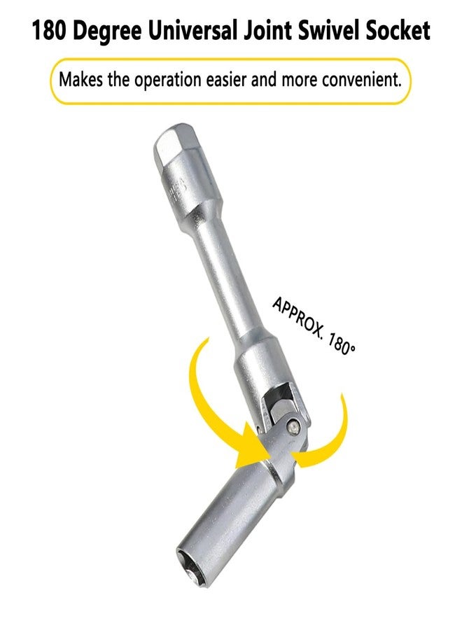 DPTOOL 6pcs 3/8" Drive Extra Long Glow Plug Socket Set, 180 Degree Universal Joint Swivel Spark Plug Socket Set, 6 Point Glow Plug Removal and Installation Tool 8mm 9mnm 10mm 12mm 14mm 16mm - Image 3