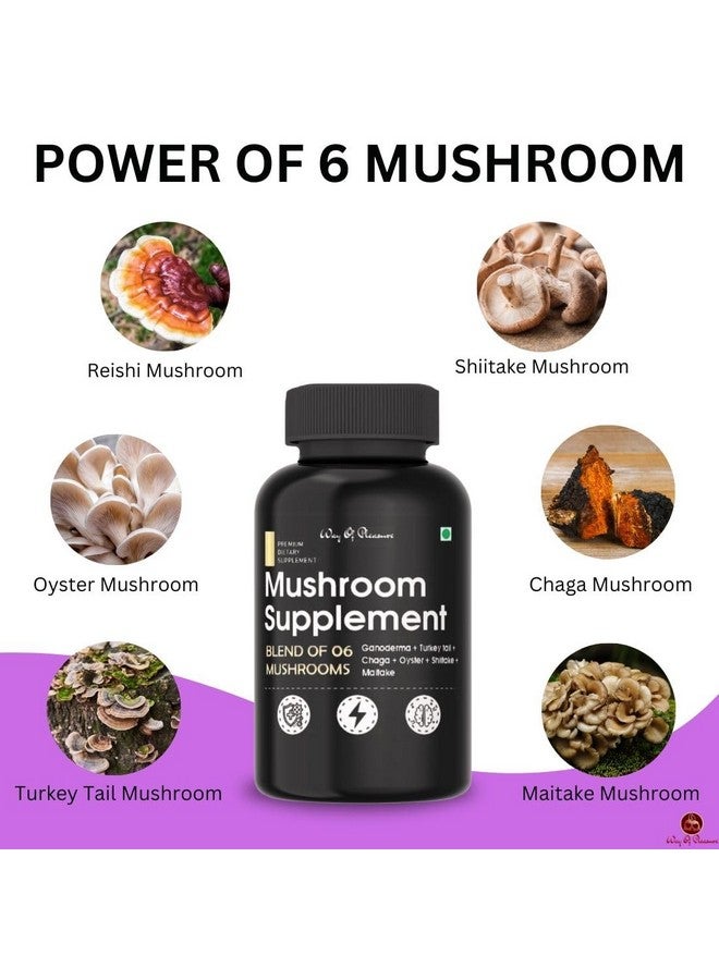 Mushroom Complex Capsules with 6 type of Powerfull Mushroom for Immunity, Energy, Brain function and Cell health, 60 Capsules Pack Of - Image 2