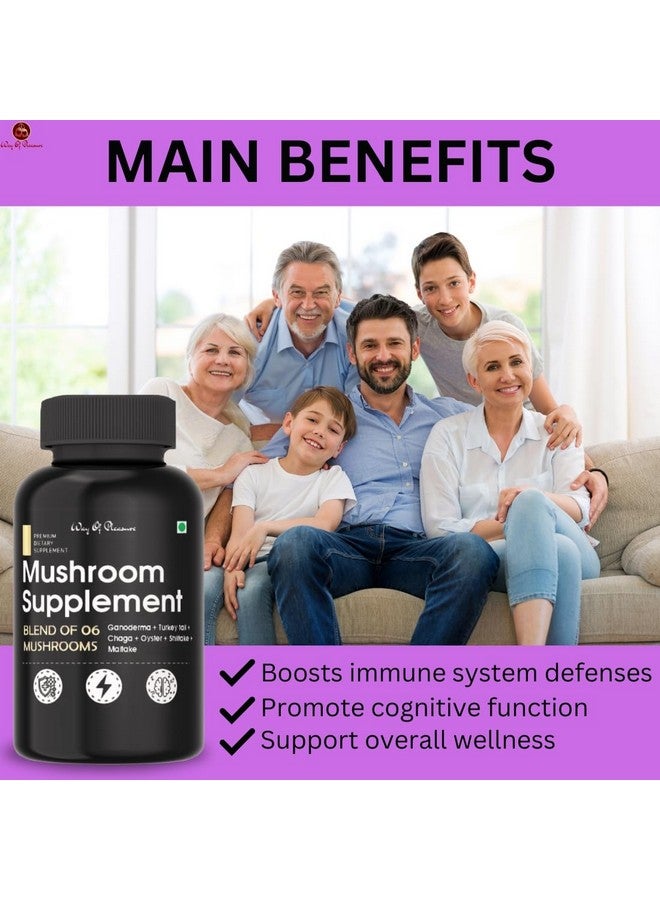 Mushroom Complex Capsules with 6 type of Powerfull Mushroom for Immunity, Energy, Brain function and Cell health, 60 Capsules Pack Of - Image 3