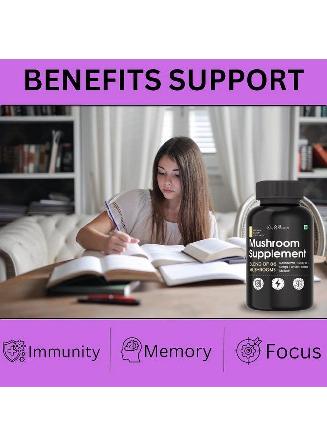 Mushroom Complex Capsules with 6 type of Powerfull Mushroom for Immunity, Energy, Brain function and Cell health, 60 Capsules Pack Of - Image 4