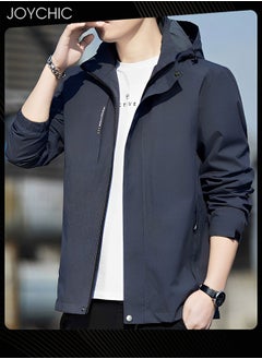 Joychic Solid Pattern Autumn and Spring Men Jacket Hooded Casual Sports Windproof Zipper Coat with Cap Outdoor Dark Grey  - Image 1