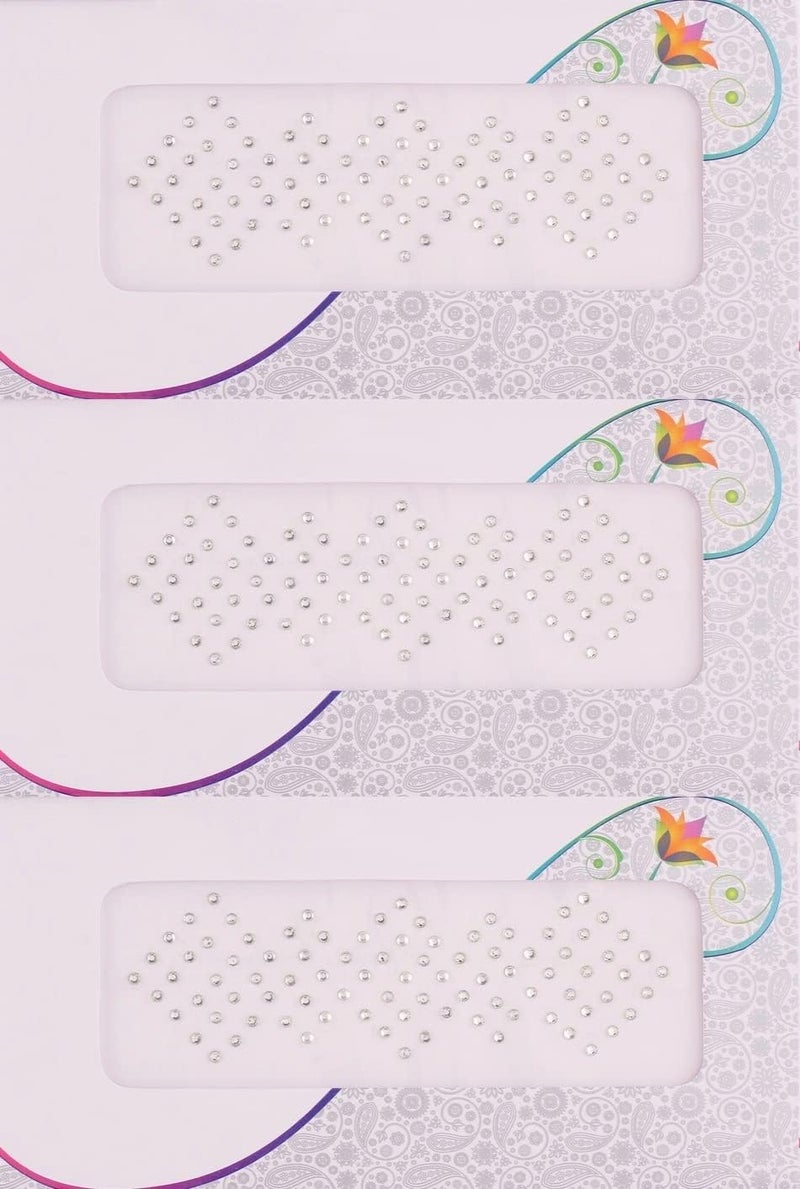 VAMA Silver White Crystal Diamond Self-Adhesive Tattoos Face Jewels Eye Gems Bindi Stick on Rhinestone Sticker for Face Eyes Makeup Body & Crafts (Pack of 3 Cards Small Size 2.5 mm)