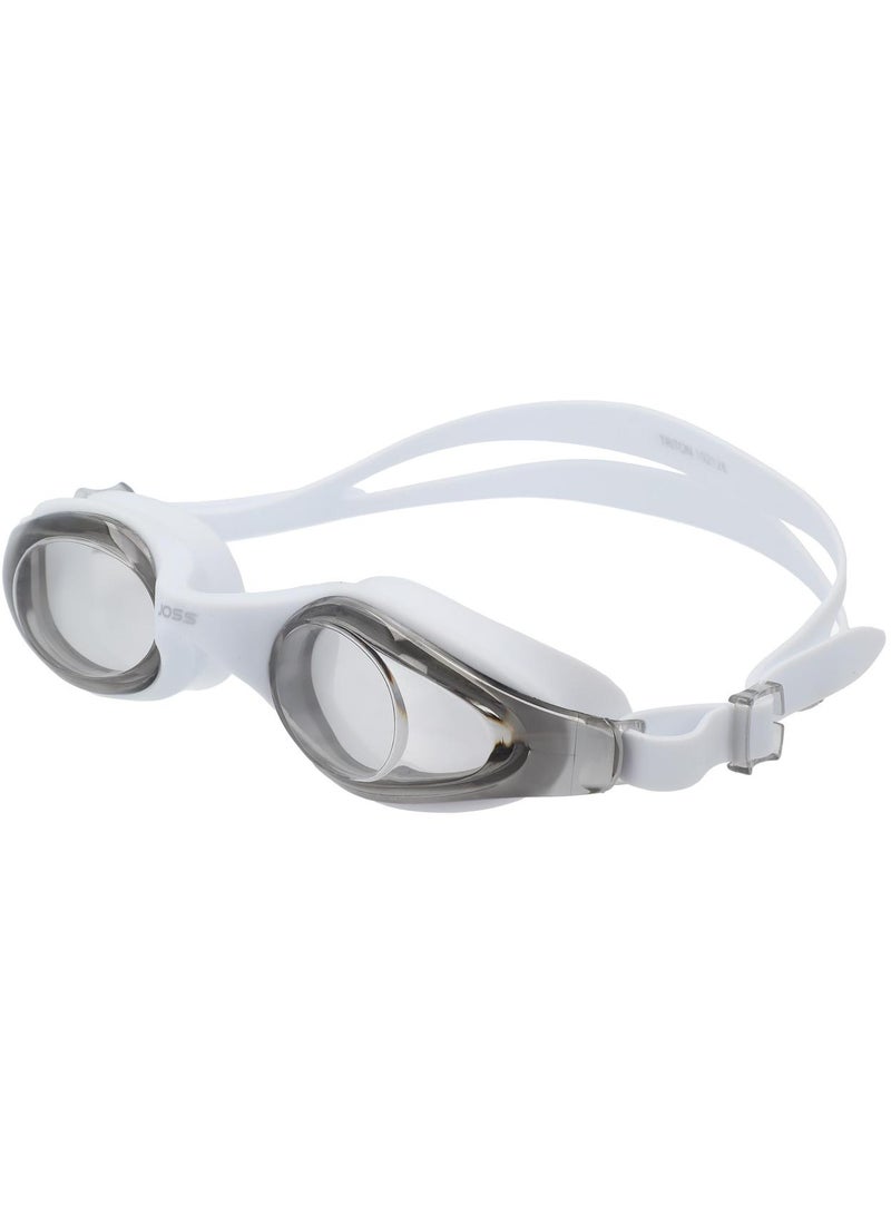 Joss Triton White/Grey Adult Swimming Goggles  Panoramic Blue Lenses, Anti-Fog, Self-Adjusting Nose Bridge, Comfortable Fit For Pool & Open Water - Image 1