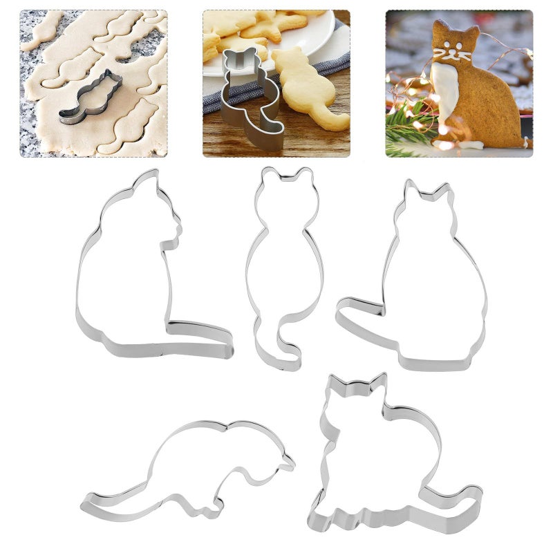 Stainless Steel Cat Cookie Cutter Set 5PCS Baking Tools Biscuit Mold - Image 5