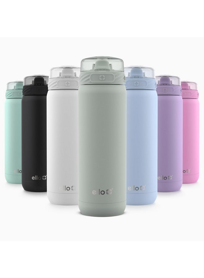 Ello Cooper 22oz Stainless Steel Water Bottle with Straw and Carry Handle, Double Walled and Vacuum Insulated Metal, Leak Proof Locking Lid with Soft Silicone Spout, Reusable, BPA Free, Sage - Image 1