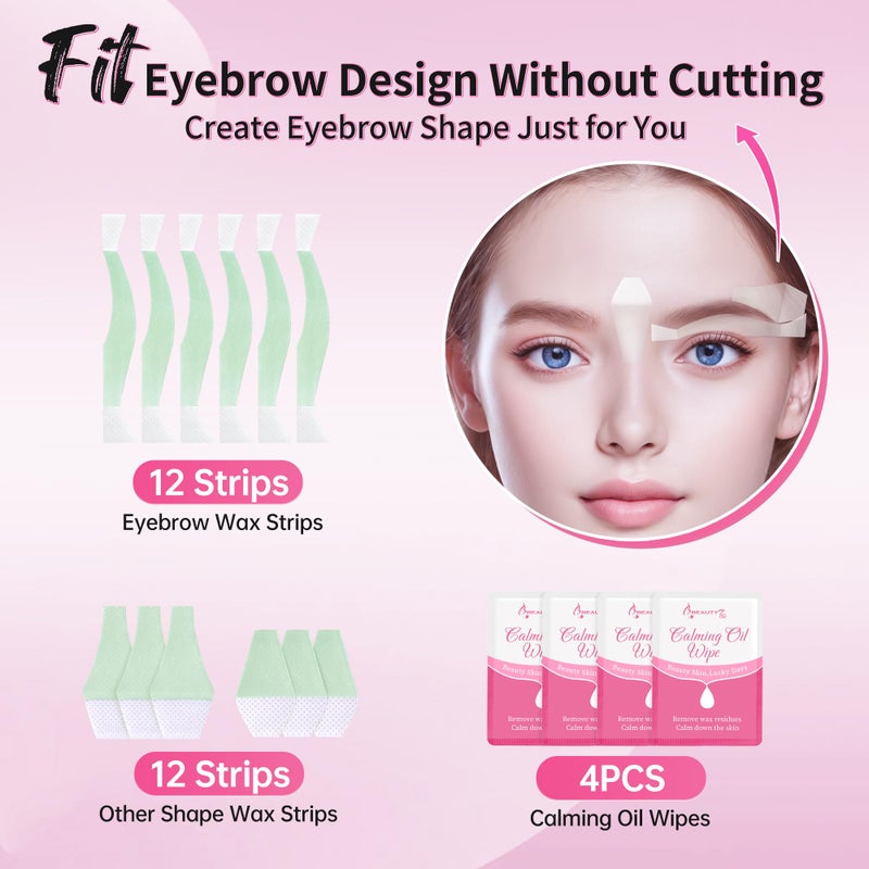 Beauty7 Facial Wax Strips Kit for Hair Removal - Eyebrow Wax Strips at Home - 24 Strip, 4 Calming Oil Wipes for Sensitive All Skin Types for Women - Image 2