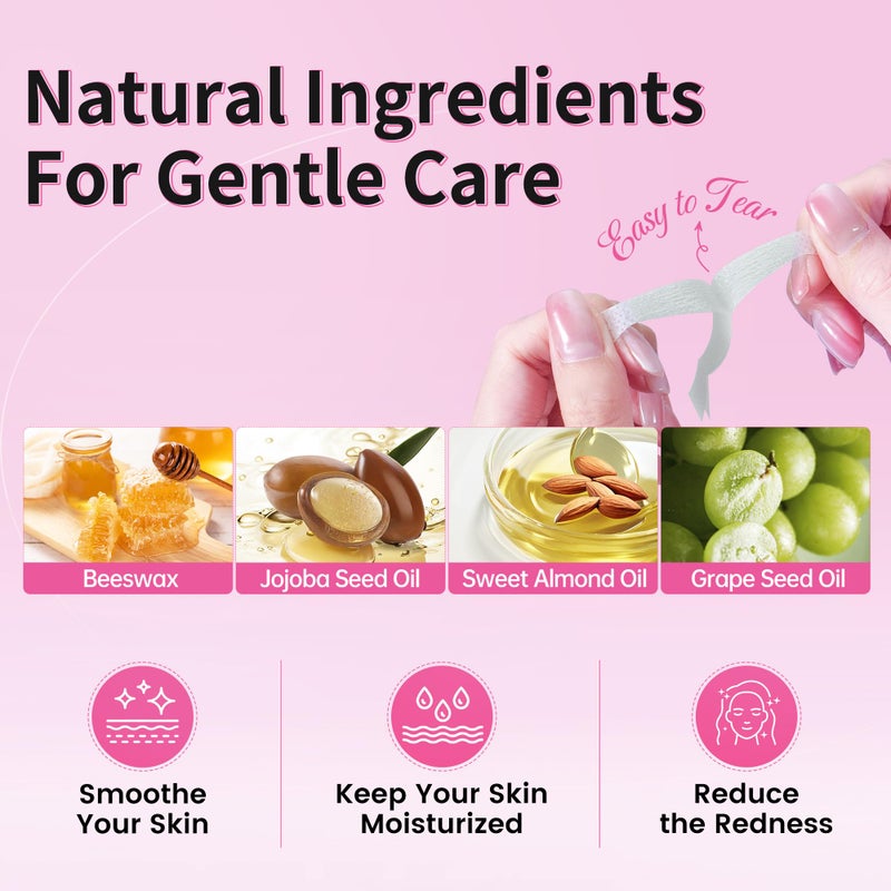 Beauty7 Facial Wax Strips Kit for Hair Removal - Eyebrow Wax Strips at Home - 24 Strip, 4 Calming Oil Wipes for Sensitive All Skin Types for Women - Image 3