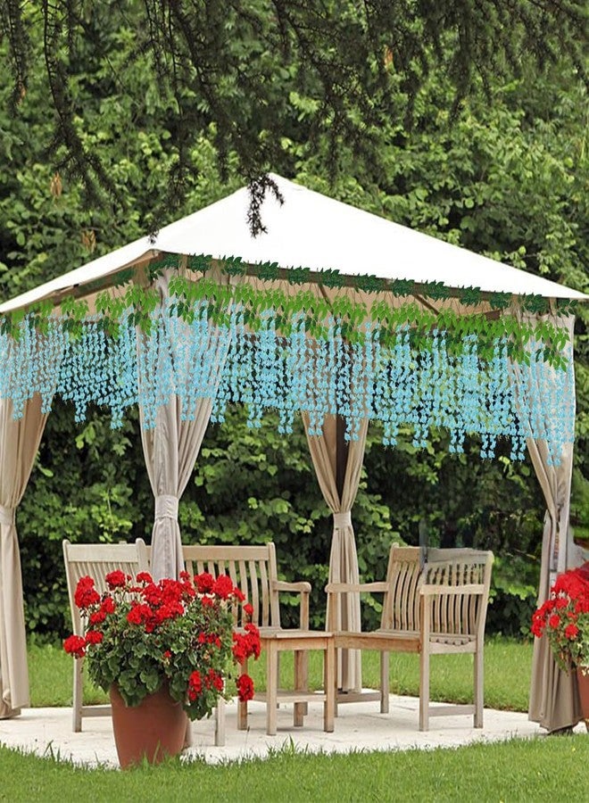 WONICE Artificial Wisteria Hanging Flowers, Fake Wisteria Flower Garland Silk Vines Rattan String Decor for Home Wedding Arch Wall Garden Greenery Bedroom Outdoor Office Party Decoration (12, Blue) - Image 2