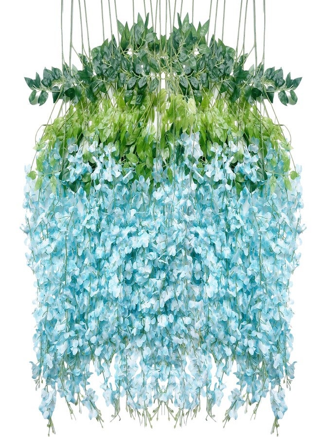 WONICE Artificial Wisteria Hanging Flowers, Fake Wisteria Flower Garland Silk Vines Rattan String Decor for Home Wedding Arch Wall Garden Greenery Bedroom Outdoor Office Party Decoration (12, Blue) - Image 1