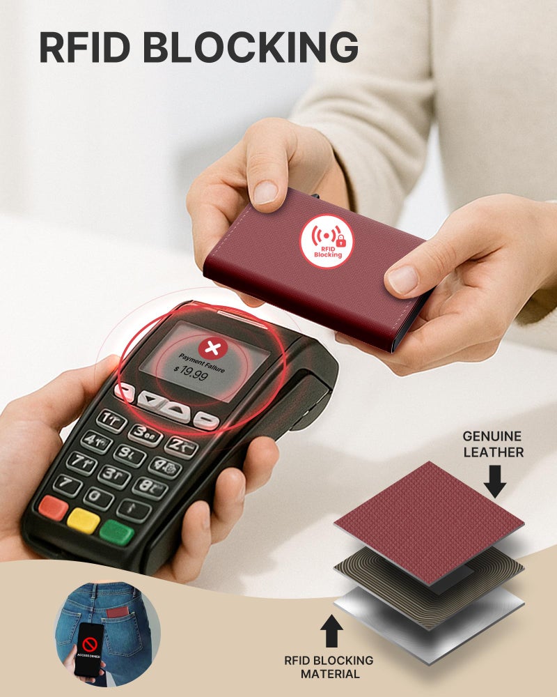 typecase Womens Wallet Card Holder: Pop Up Card Case, Genuine Leather, RFID Blocking, Slim, Minimalist, Thin, Small Size - 9-14 Card Capacity, ID Window, Cash Pocket (Merlot Red) - Image 4