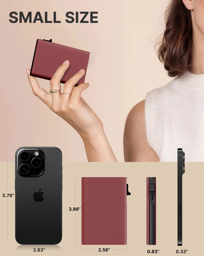 typecase Womens Wallet Card Holder: Pop Up Card Case, Genuine Leather, RFID Blocking, Slim, Minimalist, Thin, Small Size - 9-14 Card Capacity, ID Window, Cash Pocket (Merlot Red) - Image 5