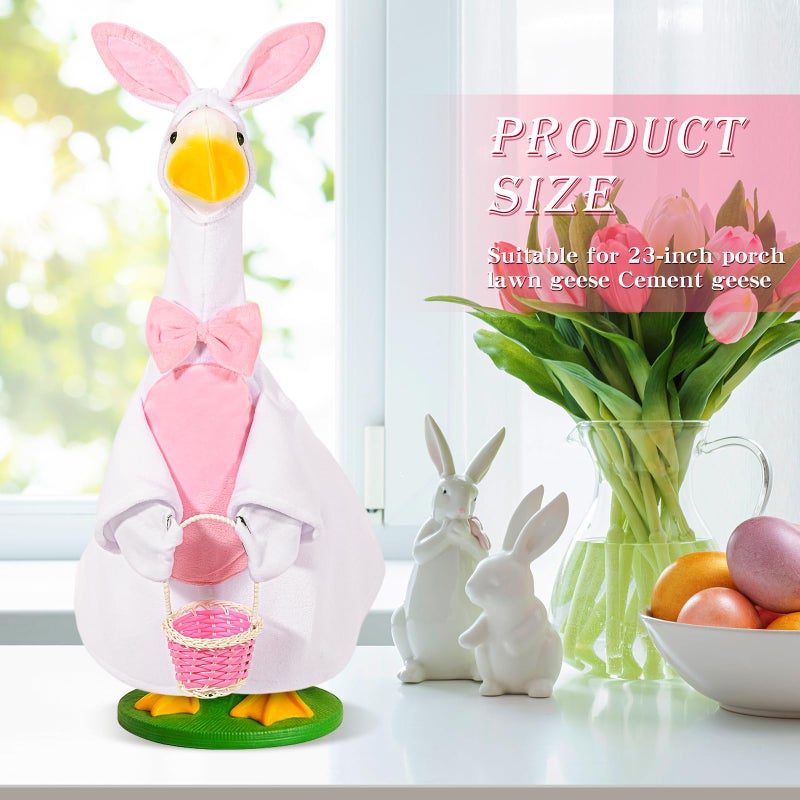 JcHrmers Easter Goose Outfit Bunny Porch Goose Outfit Lawn Porch Goose Clothes Fits 23" Cement Plastic Goose Statue for Easter Outdoor Garden Yard Patio Decoration (White) - Image 3