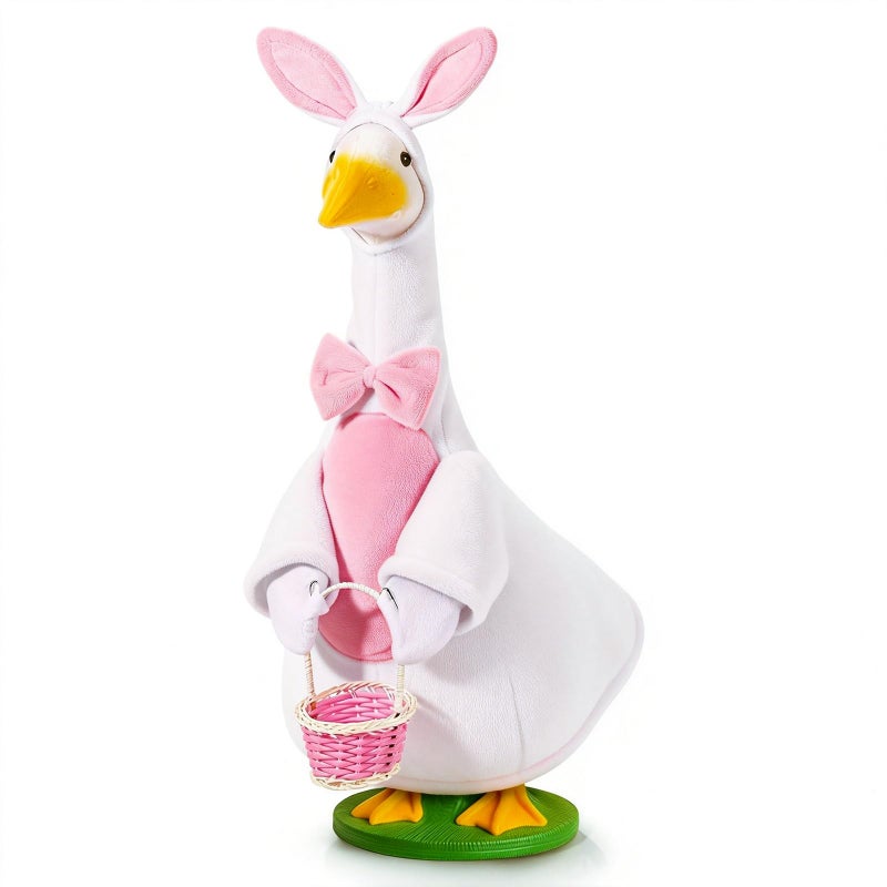 JcHrmers Easter Goose Outfit Bunny Porch Goose Outfit Lawn Porch Goose Clothes Fits 23" Cement Plastic Goose Statue for Easter Outdoor Garden Yard Patio Decoration (White) - Image 1