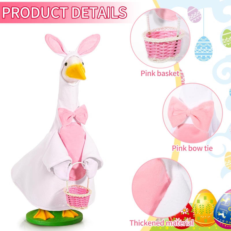 JcHrmers Easter Goose Outfit Bunny Porch Goose Outfit Lawn Porch Goose Clothes Fits 23" Cement Plastic Goose Statue for Easter Outdoor Garden Yard Patio Decoration (White) - Image 2