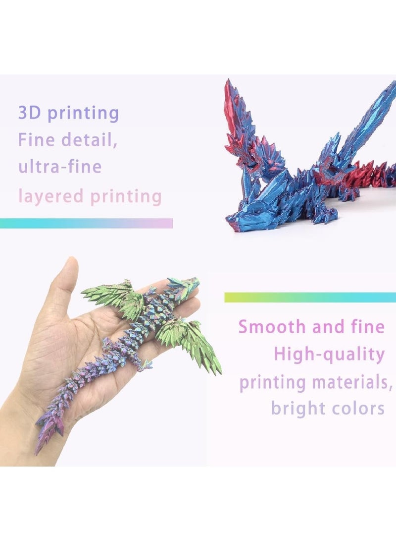 3D Printed Dragon with Wings, Flying Dragon, 8” Crystal Dragon Fidget Toy, Winged Dragon for Home Office Decor Executive Desk Toys (Blue Purple) - Image 3