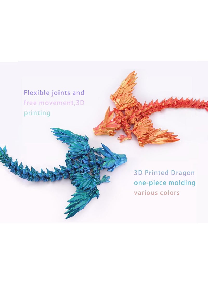 3D Printed Dragon with Wings, Flying Dragon, 8” Crystal Dragon Fidget Toy, Winged Dragon for Home Office Decor Executive Desk Toys (Blue Purple) - Image 2