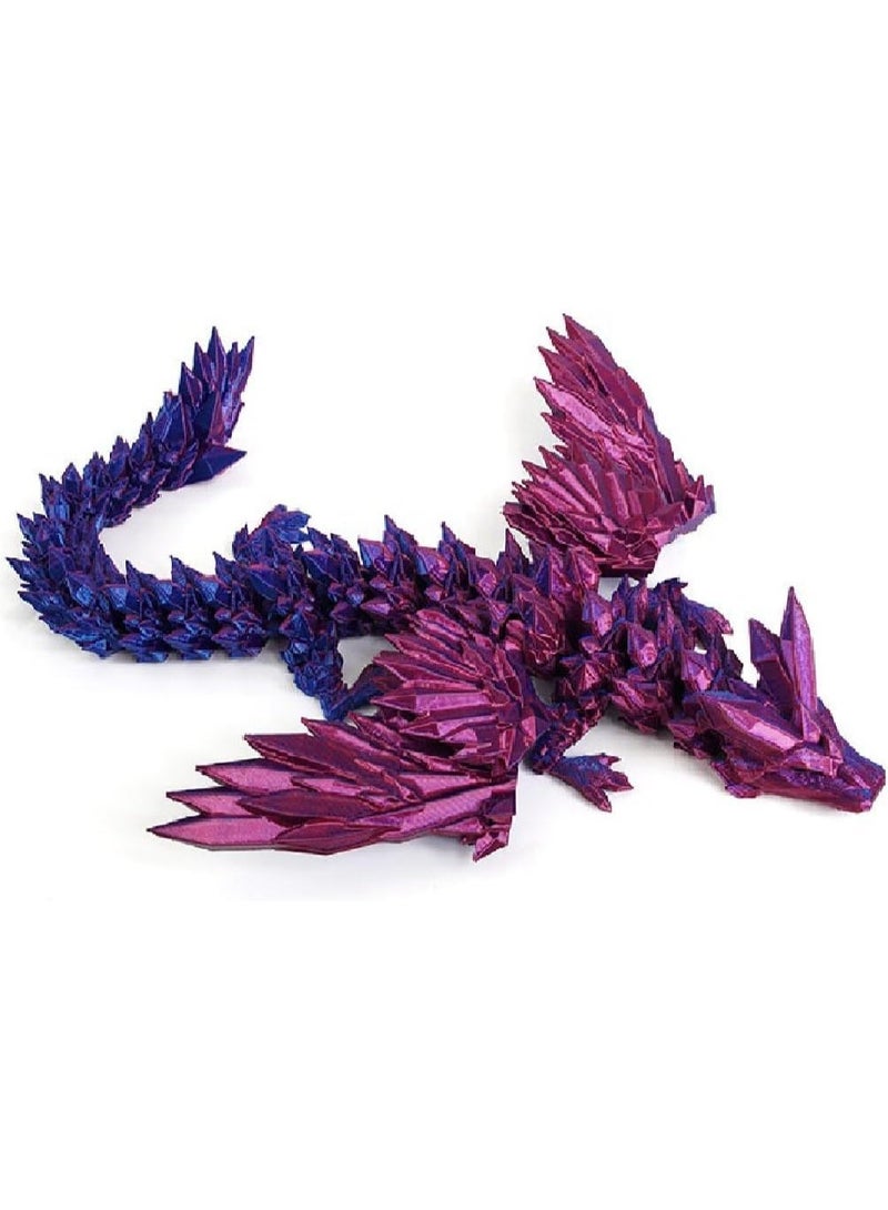 3D Printed Dragon with Wings, Flying Dragon, 8” Crystal Dragon Fidget Toy, Winged Dragon for Home Office Decor Executive Desk Toys (Blue Purple) - Image 1