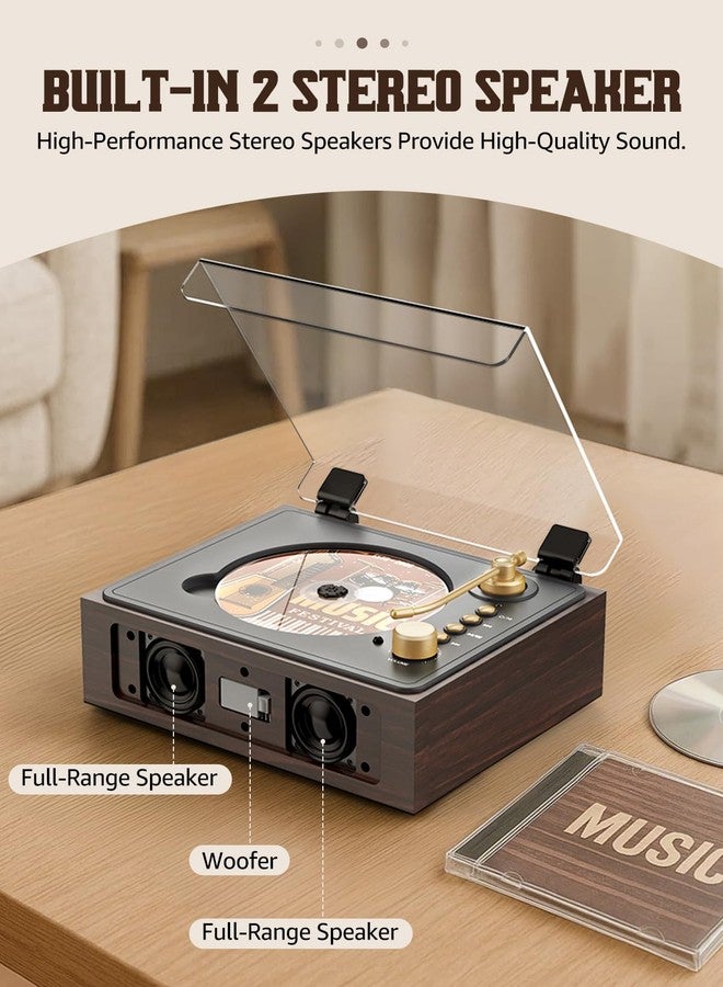 RetroAudio CD Player with Built-in Speakers Bluetooth Retro Portable CD Players for Home Music Player with Remote Control Headphone Jack Walnut Brown - Image 2