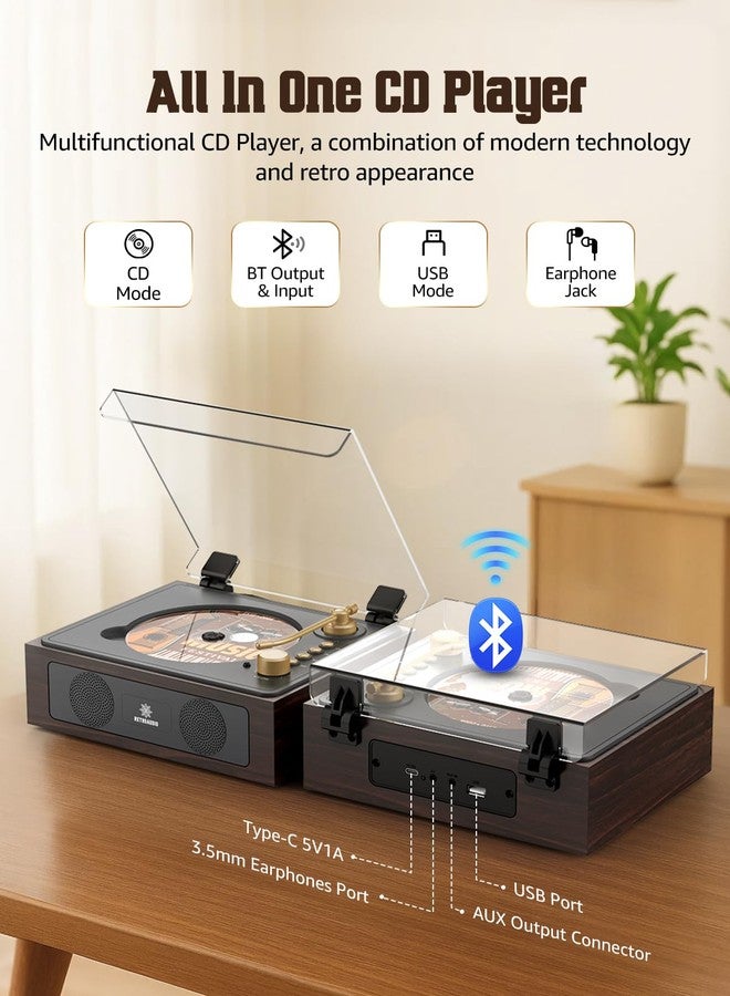 RetroAudio CD Player with Built-in Speakers Bluetooth Retro Portable CD Players for Home Music Player with Remote Control Headphone Jack Walnut Brown - Image 4