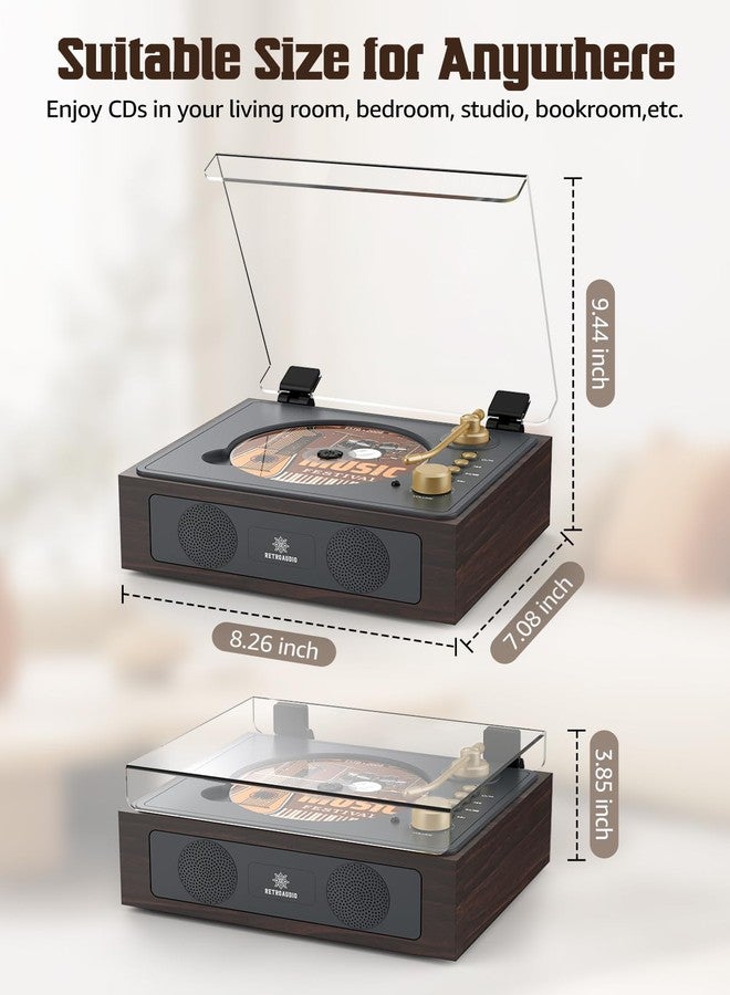 RetroAudio CD Player with Built-in Speakers Bluetooth Retro Portable CD Players for Home Music Player with Remote Control Headphone Jack Walnut Brown - Image 5
