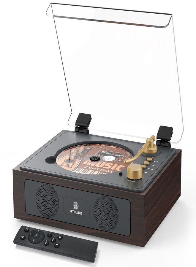 RetroAudio CD Player with Built-in Speakers Bluetooth Retro Portable CD Players for Home Music Player with Remote Control Headphone Jack Walnut Brown - Image 1