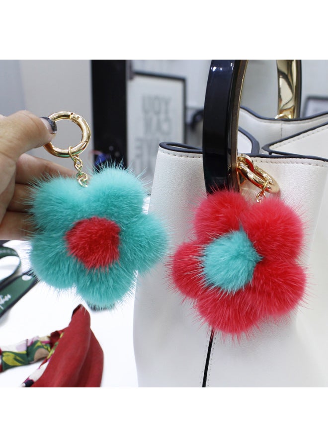 Korean Style Arrival Mink Fur Small Flower Pendant Sunflower Fur Bag Car Keys Fashion Pendant For Women-Color:White Yellow Heart  - Image 2
