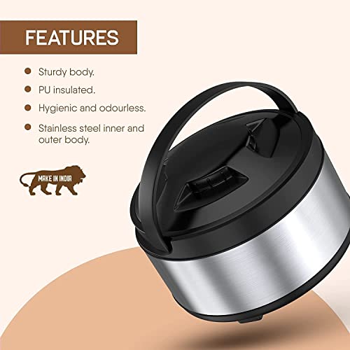 Dr. Equipment Stainless Steel Thermoware Casserole Double Wall Insulated Hot Pot for hot Meal| chapati| Curry| roti, Set of 3 (2500ML X3Pcs) - Image 5
