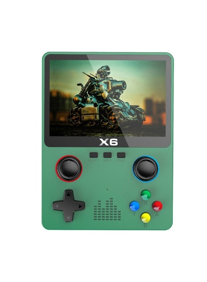 جهاز ألعاب محمول بنمط كلاسيكي (Retro) طراز X6 سعة 32 جيجابايت (لون أخضر) - جهاز محاكاة ألعاب فيديو محمول بشاشة عالية الدقة مقاس 3.5 بوصة (640×480)، وعصي تحكم ثلاثية الأبعاد مزدوجة، وأكثر من 10,000 لعبة كلاسيكية، مع دعم مخرج AV. - Image 2