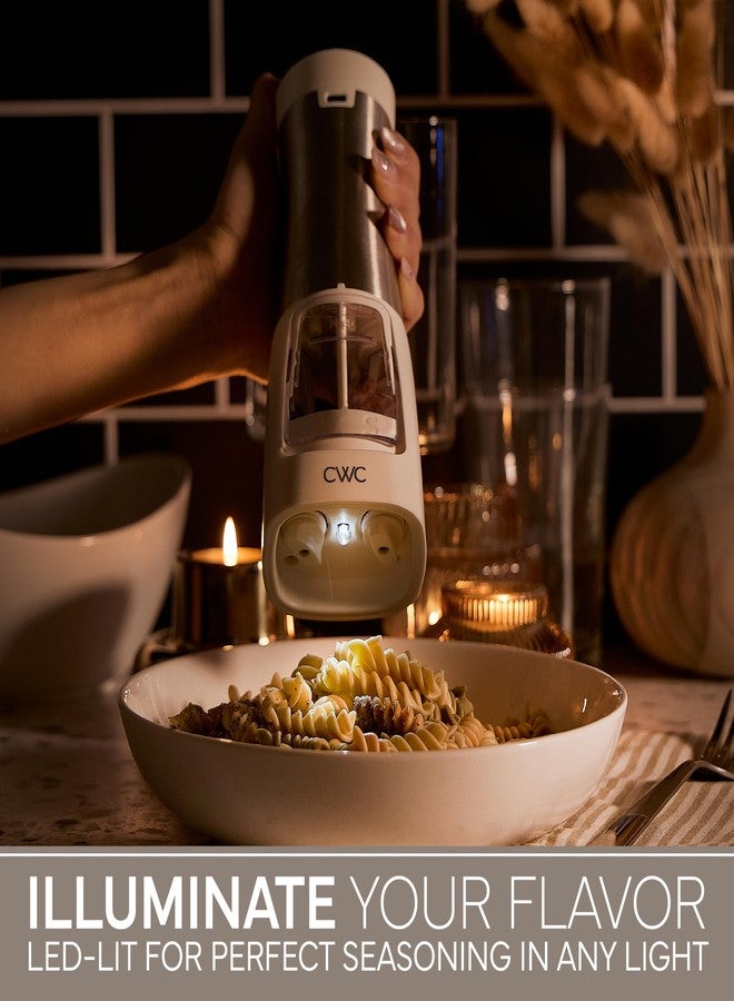 كوك ويذ كولرز مرشّة ملح وفلفل قابلة لإعادة الشحن من كووك وذ كولور، 2 في 1 - مطحنتان للملح والفلفل، 2.83 × 2.83 × 7.87 بوصة، لون كريمي - Image 3