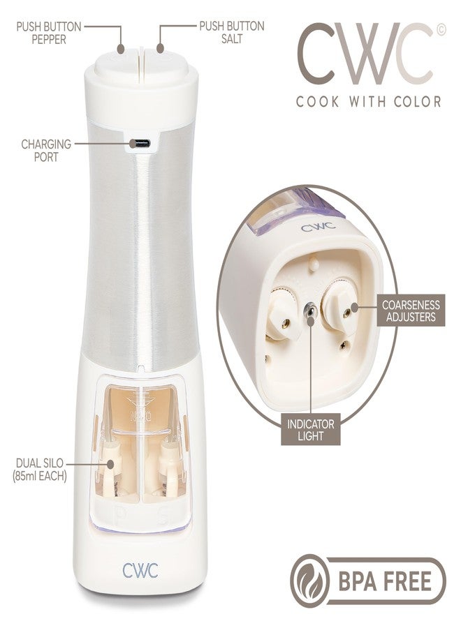 كوك ويذ كولرز مرشّة ملح وفلفل قابلة لإعادة الشحن من كووك وذ كولور، 2 في 1 - مطحنتان للملح والفلفل، 2.83 × 2.83 × 7.87 بوصة، لون كريمي - Image 4