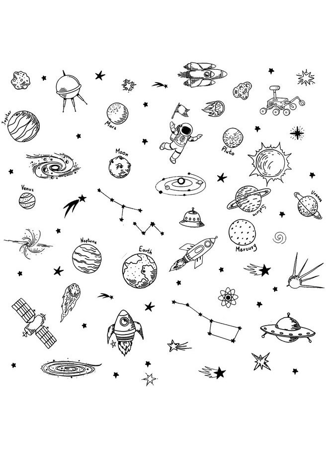 Maydahui - Outer Space Stars Planets Wall Stickers Rockets Astronaut Vinyl Wall Decals (47" X 51") Peel & Stick Removable Boys Room Wall Decor Decals For Kids Bedroom Nursery Classroom (Black) - Image 1