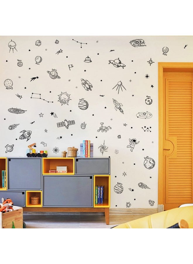Maydahui - Outer Space Stars Planets Wall Stickers Rockets Astronaut Vinyl Wall Decals (47" X 51") Peel & Stick Removable Boys Room Wall Decor Decals For Kids Bedroom Nursery Classroom (Black) - Image 1