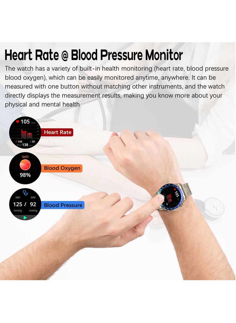 Fashion Men's Smart Watch Business Sports Fitness Tracker Heart Rate Blood Pressure Smartwatch Bluetooth Calls IP68 Waterproof 1.43" AMOLED Screen For Android IOS,Gold