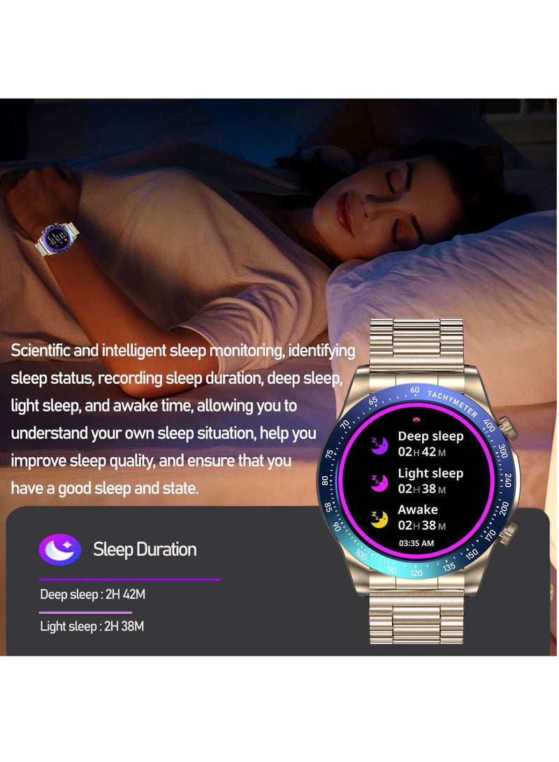 Fashion Men's Smart Watch Business Sports Fitness Tracker Heart Rate Blood Pressure Smartwatch Bluetooth Calls IP68 Waterproof 1.43" AMOLED Screen For Android IOS,Gold