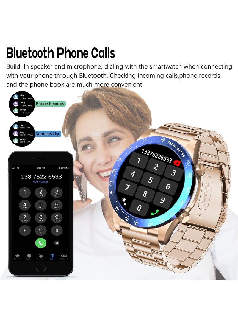 Fashion Men's Smart Watch Business Sports Fitness Tracker Heart Rate Blood Pressure Smartwatch Bluetooth Calls IP68 Waterproof 1.43" AMOLED Screen For Android IOS,Gold