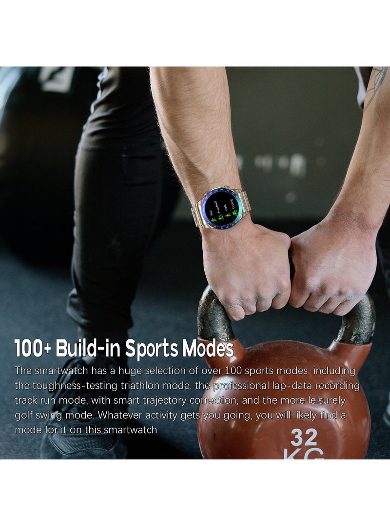 Fashion Men's Smart Watch Business Sports Fitness Tracker Heart Rate Blood Pressure Smartwatch Bluetooth Calls IP68 Waterproof 1.43" AMOLED Screen For Android IOS,Gold