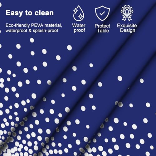 Mulbozy 2 Pcs Navy Blue Plastic Tablecloth Silver Dot Blue Table Cloths, 54×108 inches Disposable DarkBlue Table Cover for Anniversary Friendsgiving Fine Dining Graduation Party Decoration - Image 2