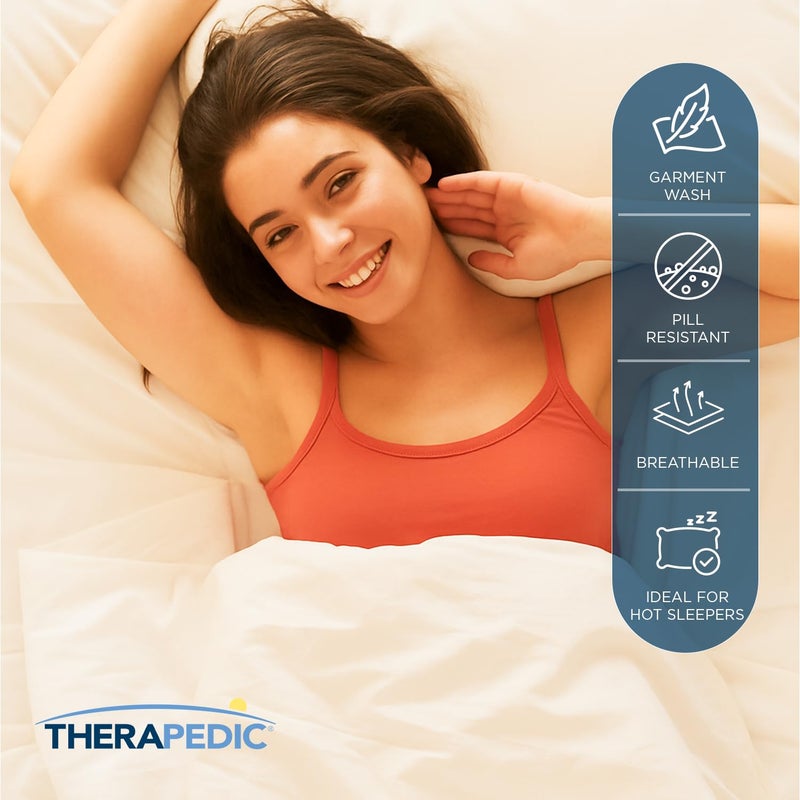 Therapedic طقم ملاءات كينغ 6 قطع من قطن مصري 100% - تبريد طبيعي وقابل للتنفس ساتين، غسيل ملابس مسبق الانكماش، ملاءة مفروشة بعمق 16 بوصة، أغطية وسائد إضافية، ناعمة ومتينة - ضباب - Image 3