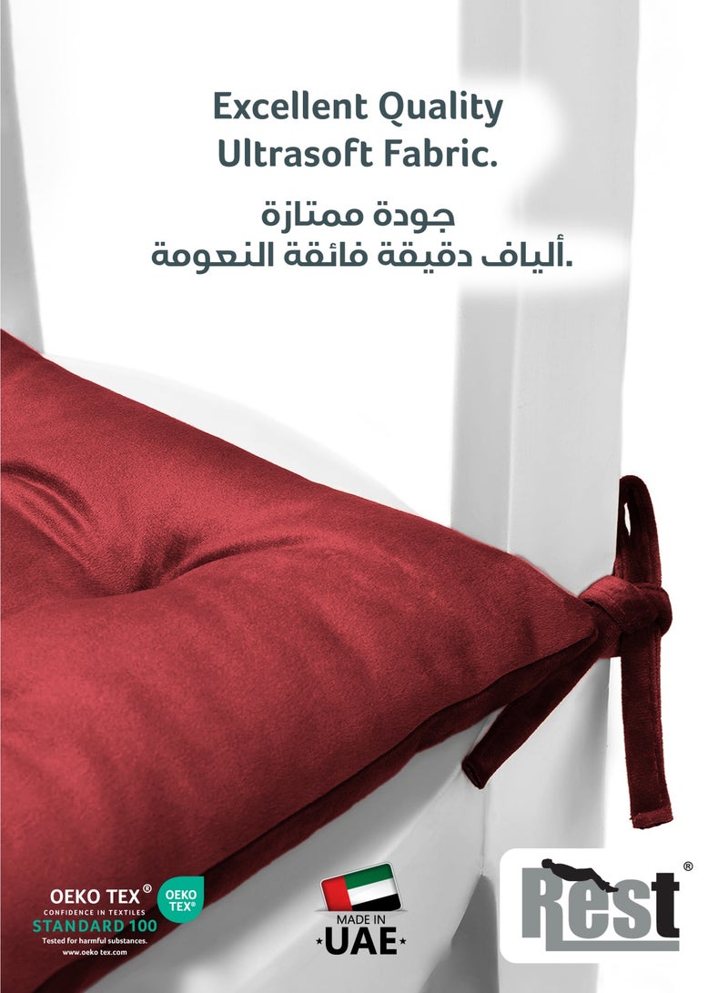 REST Pack of 4 Velvet Soft Chair Pad with Seat Ties Suitable for Garden , Kitchen and Office Chairs Indoor and Outdoor  Maroon 40x40cm - Image 4