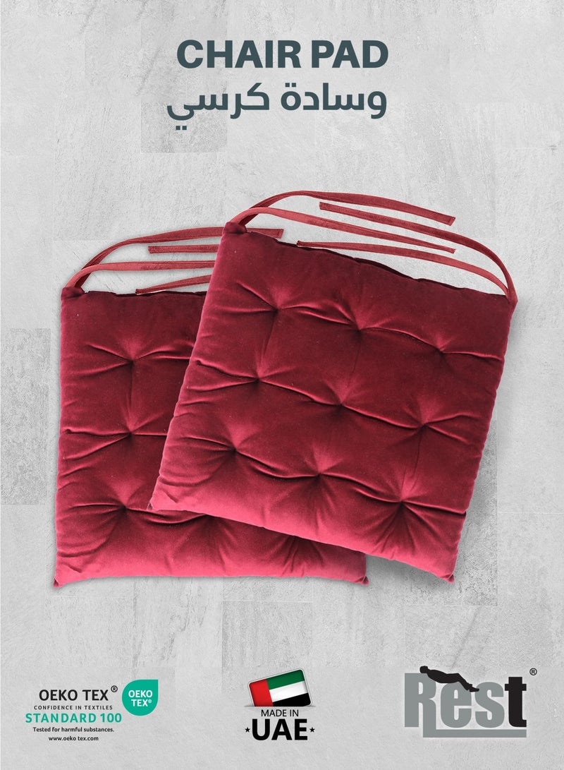 REST Pack of 4 Velvet Soft Chair Pad with Seat Ties Suitable for Garden , Kitchen and Office Chairs Indoor and Outdoor  Maroon 40x40cm - Image 2
