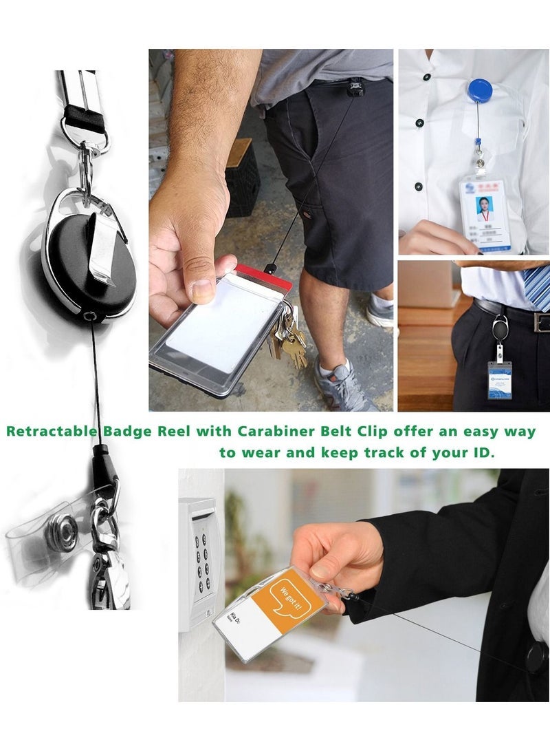 general Office Badge Holder, Vertical PU Leather ID Card Holder with 1 Clear Window, Detachable Neck Lanyard Strap, Retractable Reel Holders Set and Pen Case - Image 4