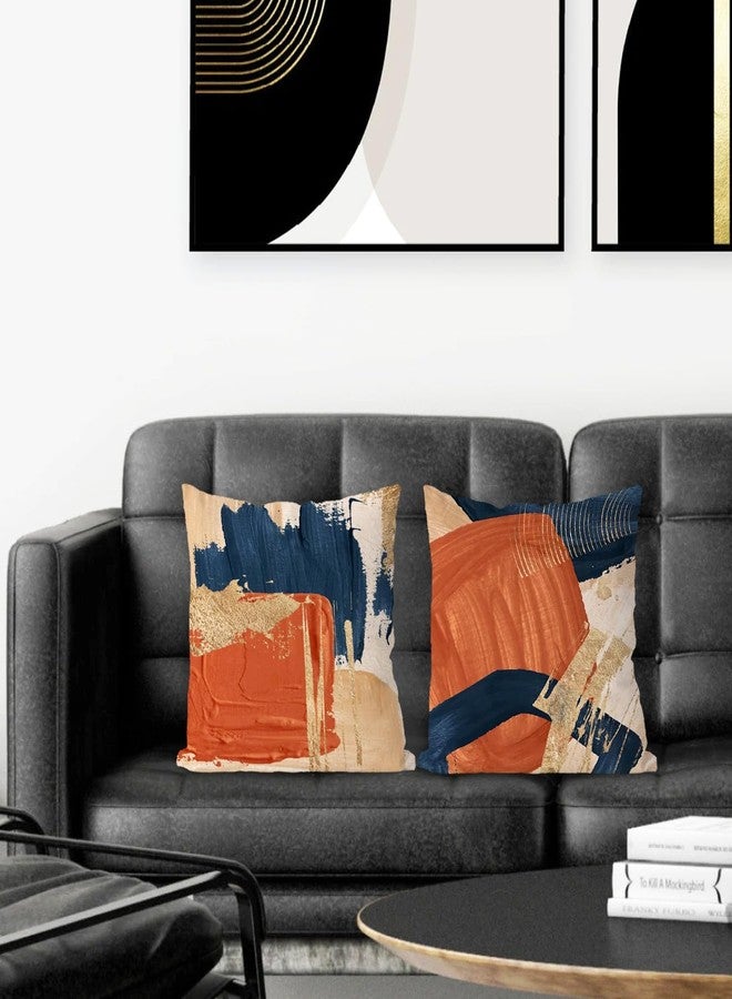Supwhd Navy Blue Terracotta Gold and Orange Throw Pillow Covers 18x18 Set of 2,Modern Boho Abstract Art Pillow Covers for Bedroom Living Room, Modern Home Decor, Boho Room Decor - Image 2