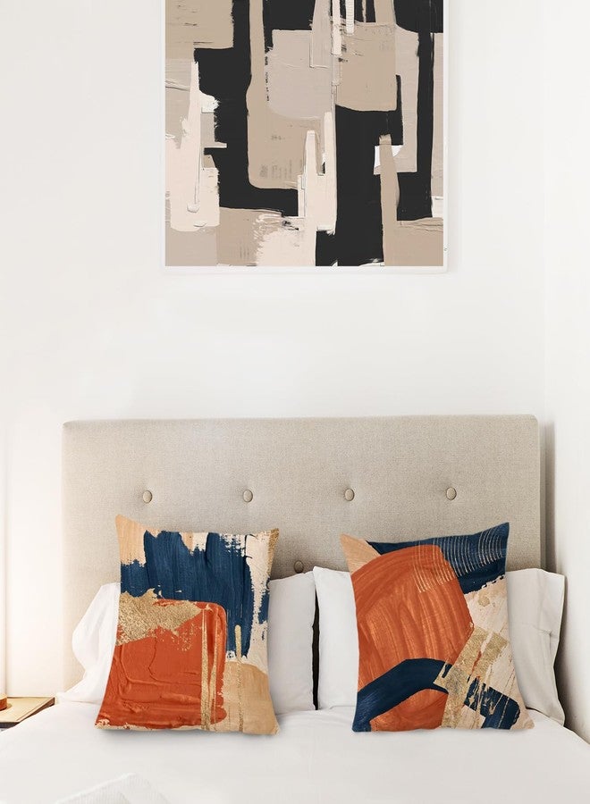 Supwhd Navy Blue Terracotta Gold and Orange Throw Pillow Covers 18x18 Set of 2,Modern Boho Abstract Art Pillow Covers for Bedroom Living Room, Modern Home Decor, Boho Room Decor - Image 4
