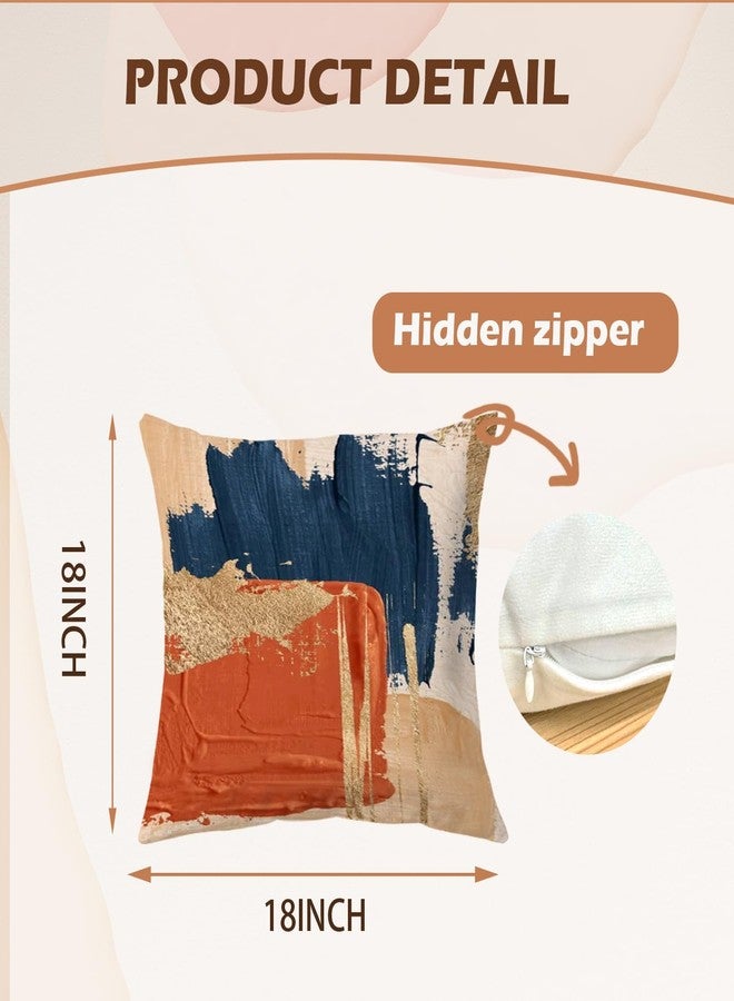 Supwhd Navy Blue Terracotta Gold and Orange Throw Pillow Covers 18x18 Set of 2,Modern Boho Abstract Art Pillow Covers for Bedroom Living Room, Modern Home Decor, Boho Room Decor - Image 5