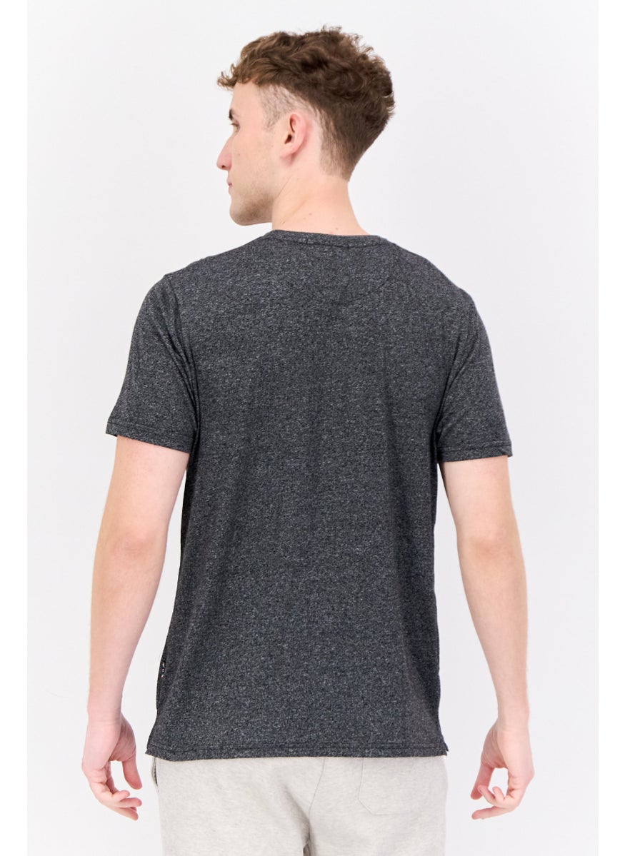 English Laundry Men Henley Neck Short Sleeve Embroidered Logo T Shirt, Grey  - Image 3
