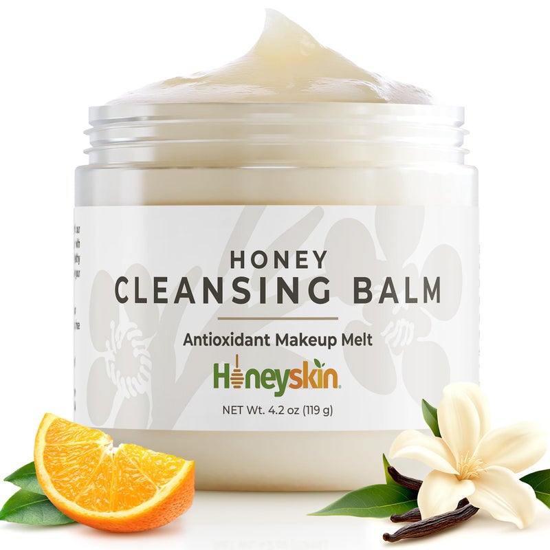 Honeyskin Honey Cleansing Balm Makeup Remover - Face and Eye Makeup Remover for Sensitive Skin Face Wash - Hydrating Facial Cleanser and Gentle to Face Makeup Melting Balm (4oz) - Image 1
