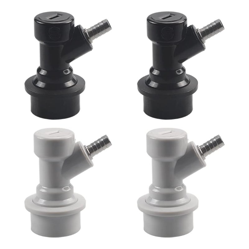 Beverage Factory PERA 2 Pair Ball Lock keg couplers Barb Gas&Liquid Beer Quick Disconnects Sets Black for Liquid,2 PCS Gray for Gas - Image 1