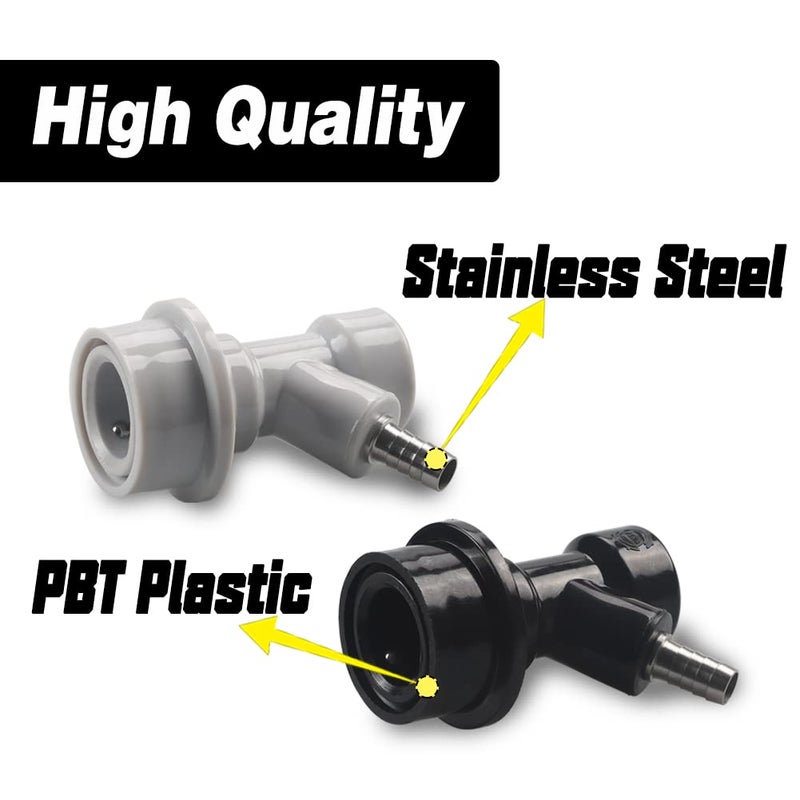 Beverage Factory PERA 2 Pair Ball Lock keg couplers Barb Gas&Liquid Beer Quick Disconnects Sets Black for Liquid,2 PCS Gray for Gas - Image 4